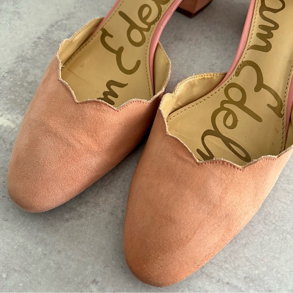 Sam Edelman LARA Scalloped Edge Ankle Strap Block Heel Pumps, Pink 9.5 - Picture 2 of 11